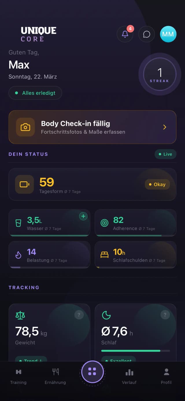UNIQUE App Dashboard