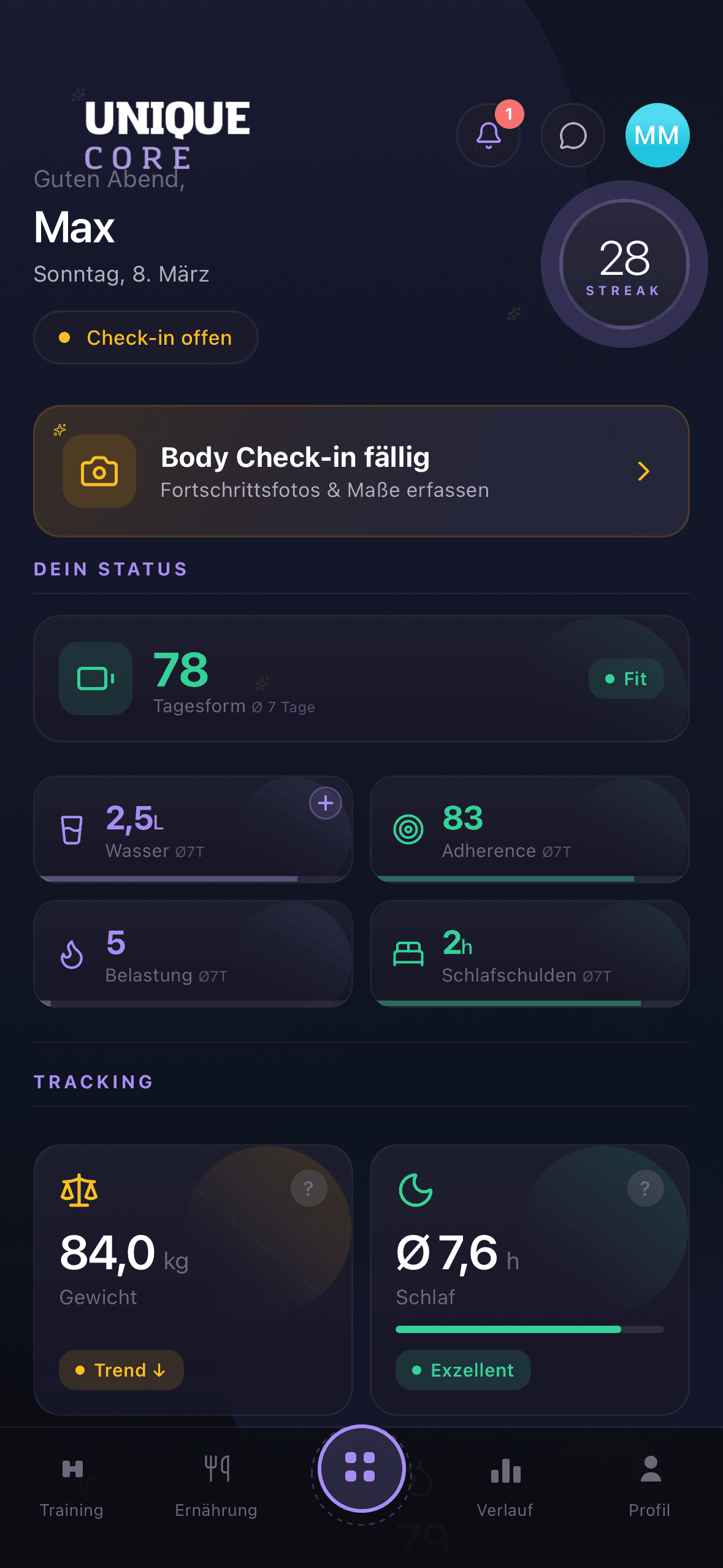 UNIQUE App Dashboard